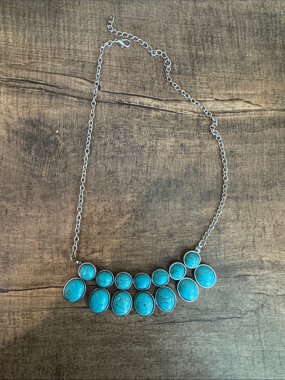 Turquoise Stone Bib Necklace - Silver-Tone Chain